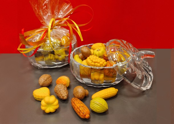 Chocolade Herfst Melange glazen pompoenschaal 500gr.