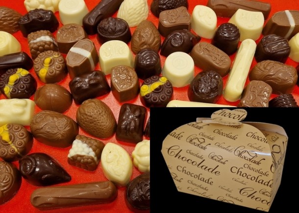 Belgische Bonbons in luxe Beige doos met Bruine opdruk